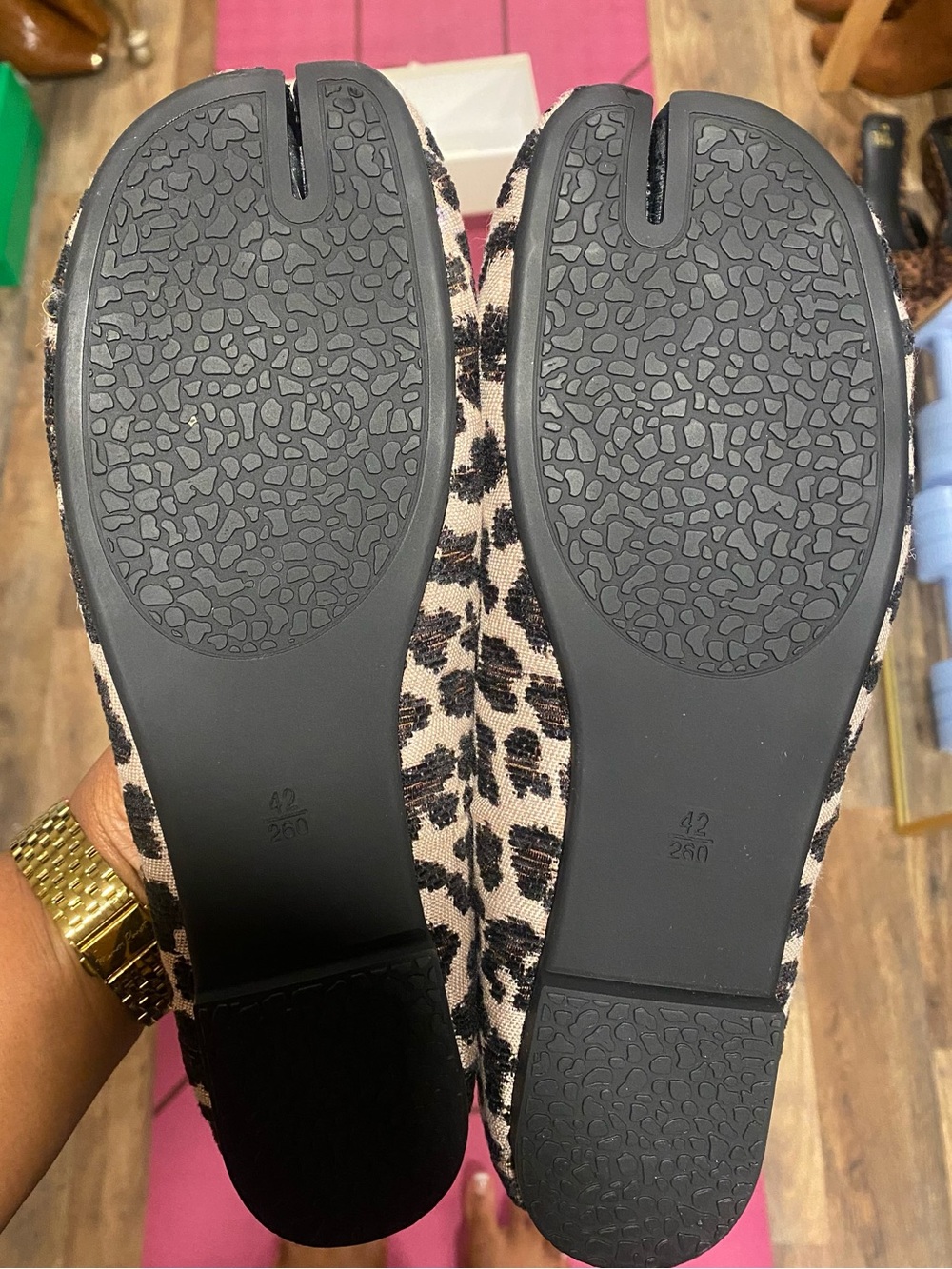 Leopard Print Tabi Ballet Flats in Beige and Black - Picture 3 of 5